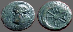 Ancient Coins - Thrace, Mesembria AE14 Helmet / Wheel