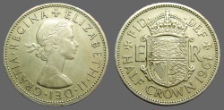 World Coins - Great Britain Queen Elizabeth II 32mm Half Crown.  1961