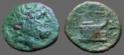 Ancient Coins - Macedon, Amphipolis AE18 Semis  Zeus / Galley Prow 