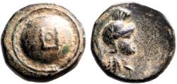 Ancient Coins - Pamphylia, Aspendos AE13 Athena / Shield w. monogram