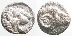 Ancient Coins - Caria, uncertain mint AR6.5 Tetartemorion.  Ram / Lion