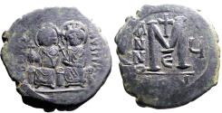 Ancient Coins - Justin II and Sophia  AE30 Follis. Constantinople.  year 5