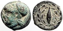 Ancient Coins - Aeolis, Elaia AE10 Athena / Grain ear in wreath