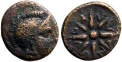 Ancient Coins - Troas, Kolone AE11 helmeted Athena / Eight rayed star