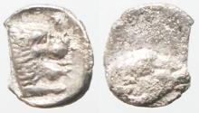 Ancient Coins - Caria, uncertain mint AR6 Tetartemorion.  Ram / Lion