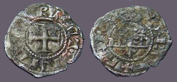 World Coins - Naples, Carlo II d''ANgio billon denaro gherardino (4) Fleur de lis / Cross.   1285-1309 AD.