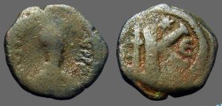 Ancient Coins - Justinian I AE26 1/2 Follis, Constantinople. SB#164