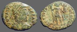 Ancient Coins - Valens AE3 RESTITVTOR REIP, Valens facing, head right, holding labarum & Victory on a globe. 
