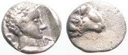 Ancient Coins - Troas, Kebren AR7 Obol. Apollo / Ram