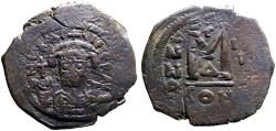 Ancient Coins - Maurice Tiberius AE33 Follis. Constantinople. year 3