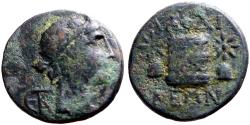 Ancient Coins - Phrygia, Laodikeia ad Lycum AE15 Dionysos / Cista Mystica