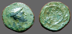 Ancient Coins - Thrace, Lysimacheia AE11 Hermes in petasos  / LU-SI within wreath.