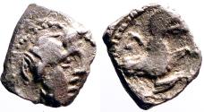 Ancient Coins - Cilicia, Tarsos AR10 Obol. Baaltars / forepart Wolf
