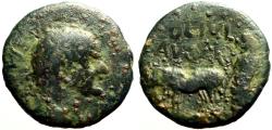 Ancient Coins - Vespasian AE21 Lycaonia. Iconium (as Claudiconium). Priest plowing w. oxen