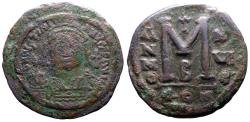 Ancient Coins - Justinian I AE34 Follis.  Facing bust.  Constantinople.  year 16