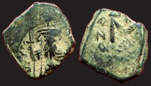 Ancient Coins - Constans II AE19 Follis Constans stg w. globus cruciger & staff w. cross.  Constantinople