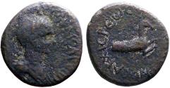 Ancient Coins - Lydia, Hierocaesarea. Pseudo-autonomous. Time of Nero AE14 Artemis / forepart Stag