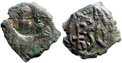 Ancient Coins - Heraclius AE25 Follis. countermark of Heraclius & son / Monogram. Sicily