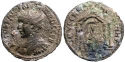 Ancient Coins - Philip II AE23 Nisibis, Mesopotamia.  Tyche in tetrastyle temple
