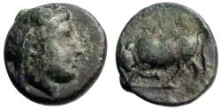 Ancient Coins - Mysia, Gambrion AE9 Apollo / Bull butting left