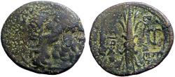 Ancient Coins - Seleukid Kingdom. Antiochos I AE18 Zeus / Thunderbolt & jawbone