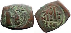 Ancient Coins - Heraclius & Heraclius Constantine AE30 Follis  Constantinople. year 3