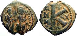 Ancient Coins - Justin II & Sophia AE21 1/2 Follis.  year 10.  Antioch