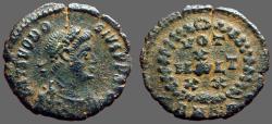 Ancient Coins - Theodosius I AE4 Vows in wreath. VOT/X/MVLT/XX. Antioch