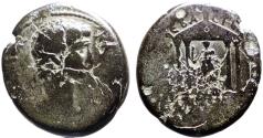 Ancient Coins - Augustus AE19 Mysia, Pergamum. Tetrastyle temple w. statue of Augustus