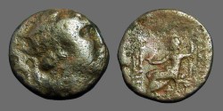Ancient Coins - Antiochos IV AE18 Hd of Antiochos / Zeus seated left