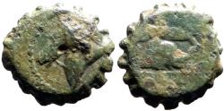 Ancient Coins - Seleukid. Demetrios I Soter AE15 Serrate. Horse head / Elephant head