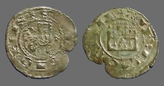 World Coins - Alfonso X billon Maravedi Prieto.  Castle / Lion right