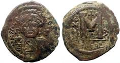 Ancient Coins - Justinian I AE34 Follis. bungled legends.  Antioch, year 36