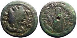 Ancient Coins - Lydia, Sardis AE18 Pseudo-autonomous issue. Tyche / Cult statue of Artemis