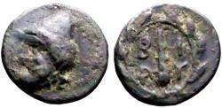Ancient Coins - Troas, Birytis AE12 Kabeiros w. pileos / Club in wreath
