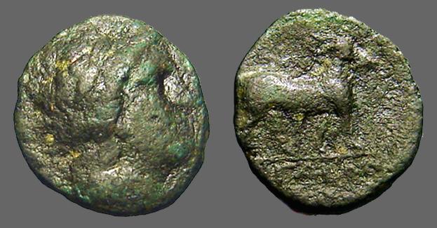 Ancient Coins - Aeolis, Aigai. AE17 Hd. of Apollo right / Goat standing right