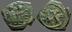 Ancient Coins - Phocas and Leontia  Æ21  1/2 Follis. Theoupolis year 3