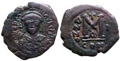 Ancient Coins - Maurice Tiberius AE30 Follis. Constantinople, year 1