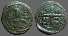 Ancient Coins - Romanus IV AE28 Follis. Bust of Christ facing / ornamented cross 