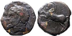 Ancient Coins - Numidia AE27 bearded head / Horse rearing left