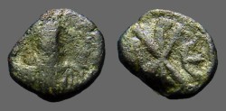 Ancient Coins - Justin I AE Pentanummium, Chi-Rho Christian symbol.  Constantinople.