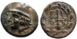 Ancient Coins - Troas, Birytis AE11 Kabeiros w. pileos / Club in wreath