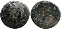 Ancient Coins - Bruttium, Rhegion AE27 Pentonkion. Janiform female head / Asklepios seated