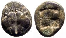 Ancient Coins - Lesbos, Mytilene AR10 Obol. Confronting boar heads / Incuse