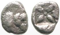Ancient Coins - Ionia, Miletos AR9 diobol. Lion / incuse Stellate pattern