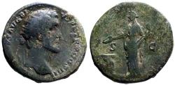 Ancient Coins - Antoninus Pius AE26 Dupondius. Salus sacraficing over altar