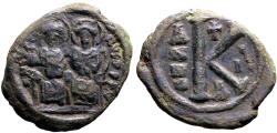 Ancient Coins - Justin II & Sophia AE22 Half Follis. Constantinople year 3