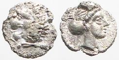 Ancient Coins - Asia Minor. Uncertain. AR5 Tetartemorion. forepart Lion / Female w. hair in sphendone