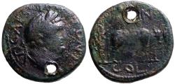 Ancient Coins - Titus AE20 Pisidia, Antioch. Priest holding vexillum and plowing with yoke of oxen