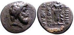 Ancient Coins - Akmoneia, Phrygia AE19 Zeus / Asklepios